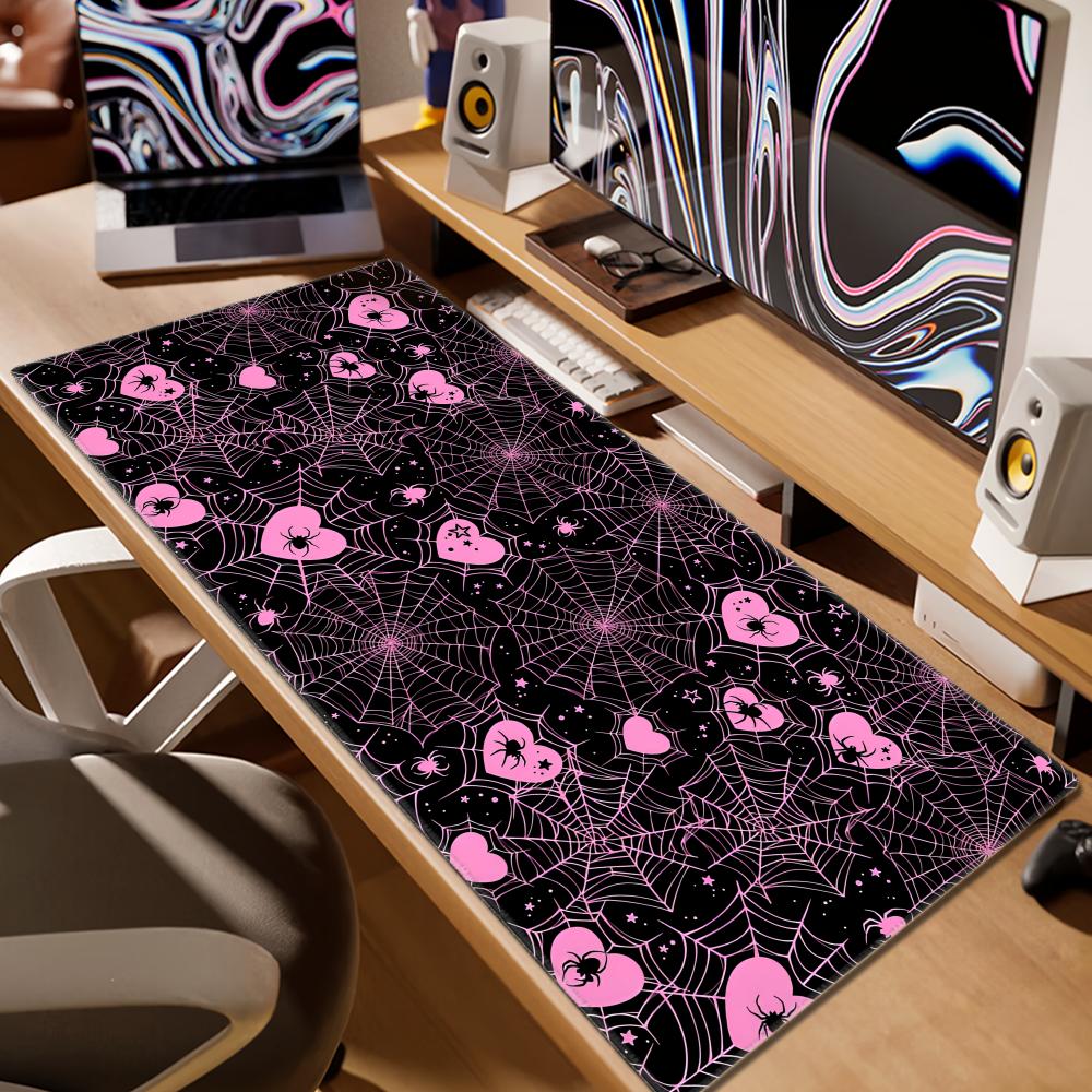 90x40 White or Pink Spiderweb  - Desk Setup For Office ulasan dan harga