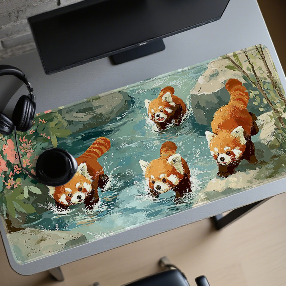Four Red Pandas Playing in Str - Desk Setup Streaming ulasan dan harga